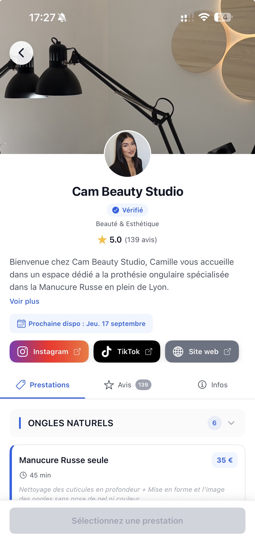 Profil Cam Beauty Studio dans l’application Opatam
